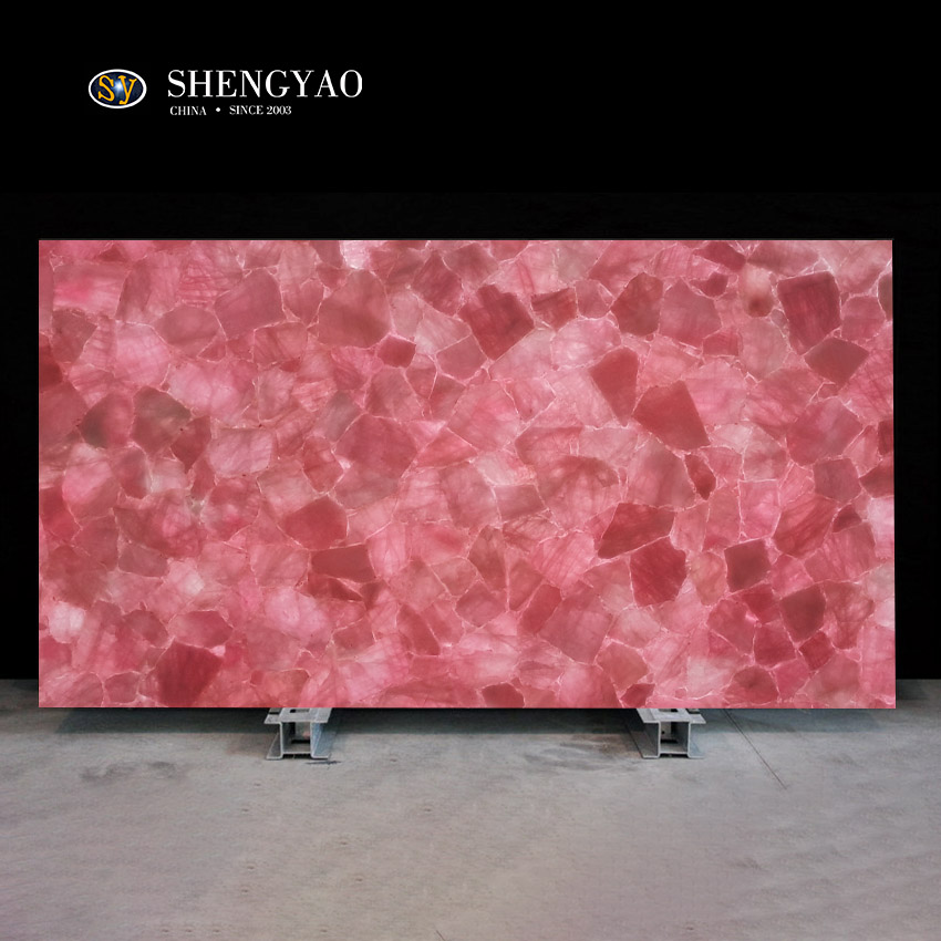 Dalle de quartz rose rétro-éclairé Dalle de pierre semi-précieuse