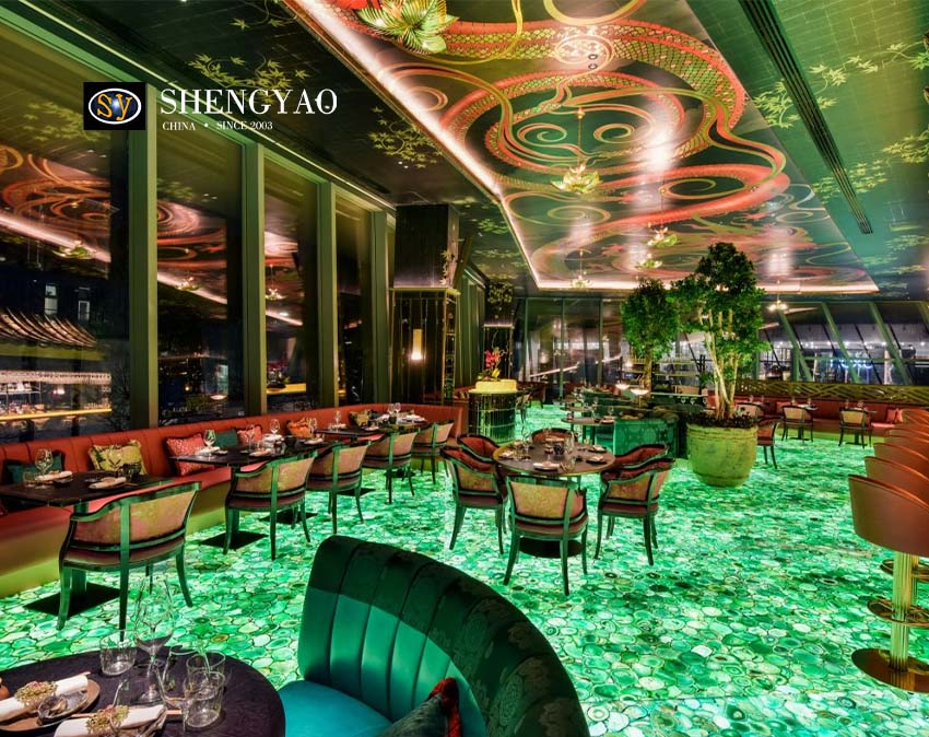 La importancia de un piso hermoso para un restaurante: losa de ágata verde / azul / rosa retroiluminada