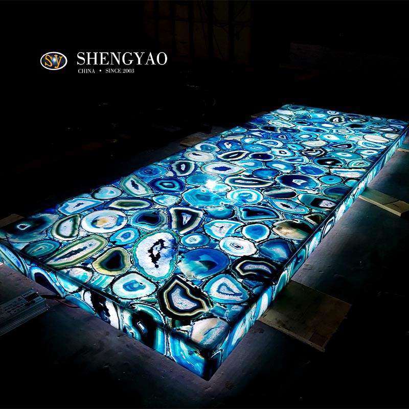 Backlit Blue Agate Stone Bar Countertop,Semi Precious Stone Slab Manufacturer