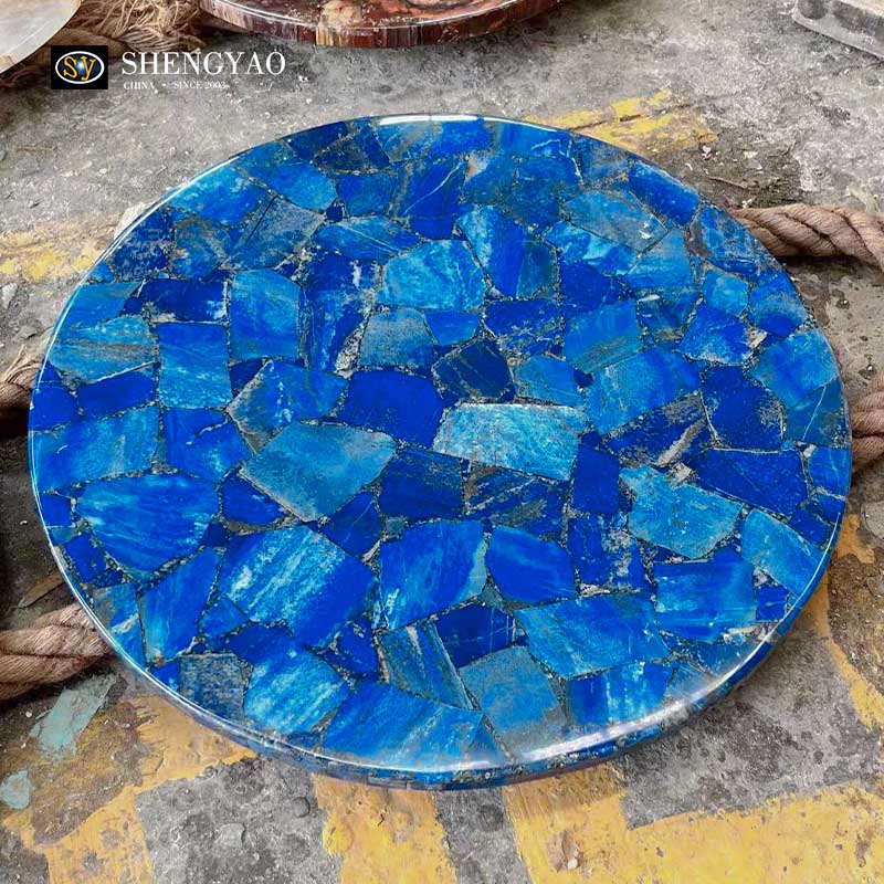 Round Lapis Lazuli Table Top,Natural Gemstone Countertop,Blue Semiprecious Stone Slab Manufacturer China