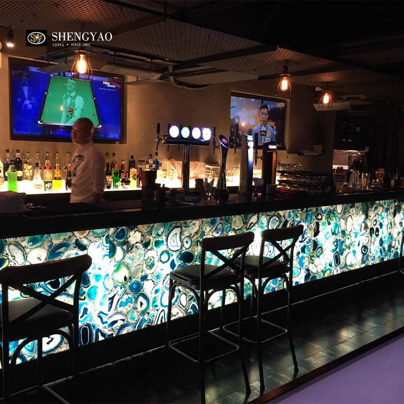 Laje de bancada de ágata azul para projeto de bar, fabricante de lajes de ágata China
