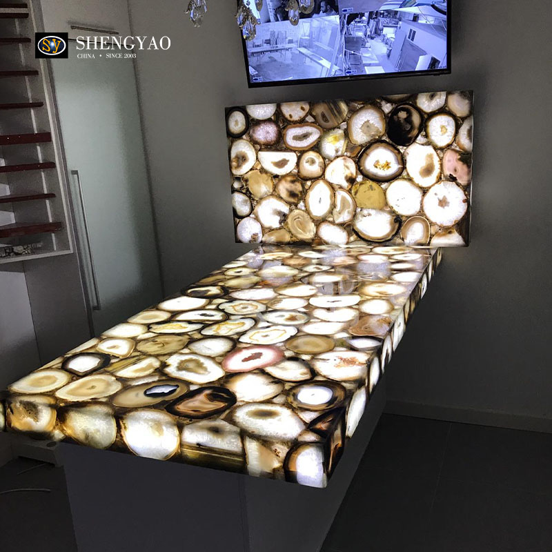 Backlit Brown Agate Countertop,Semi Precious Stone Countertop Factory China
