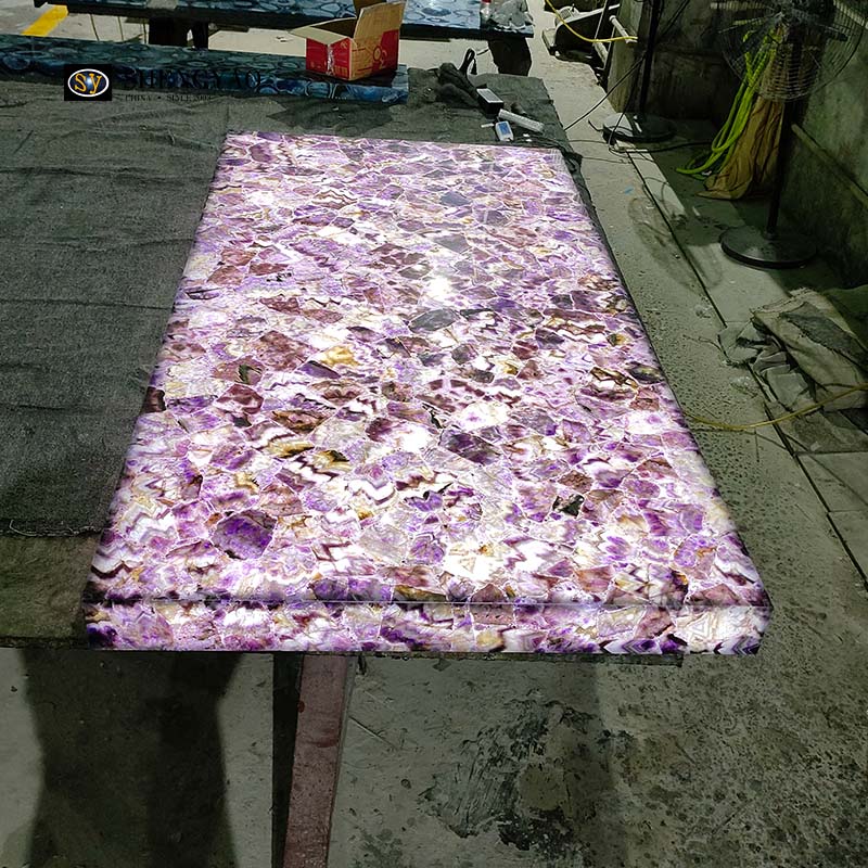 透光紫水晶台面，透光宝石台面板制造商