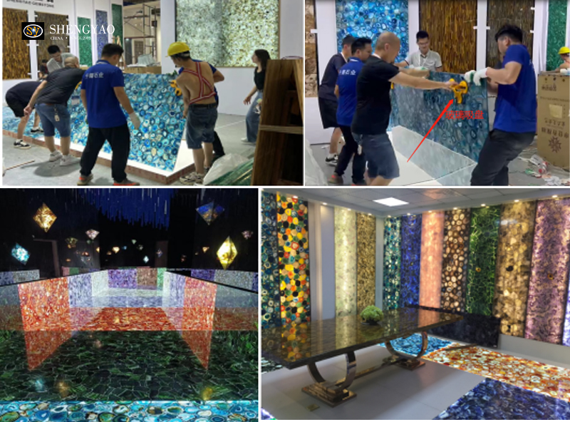 Método de construção de instalação de piso de pedra semipreciosa