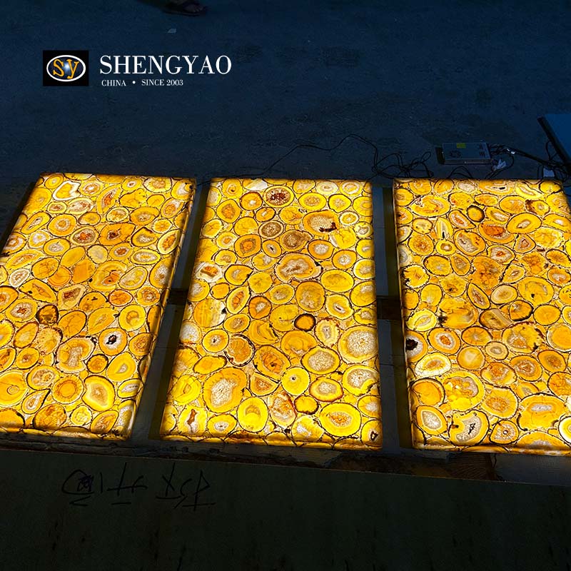 كونترتوب من حجر العقيق الأصفر بإضاءة خلفية | ألواح كونترتوب الحجر شبه الكريمة الشفافة المورد الصين