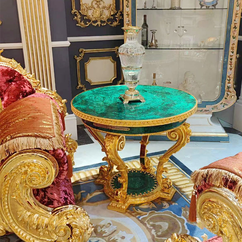 Антикварный малахитовый приставной столик, торцевой столик, угловой столик, центральный столик, мебель из драгоценных камней