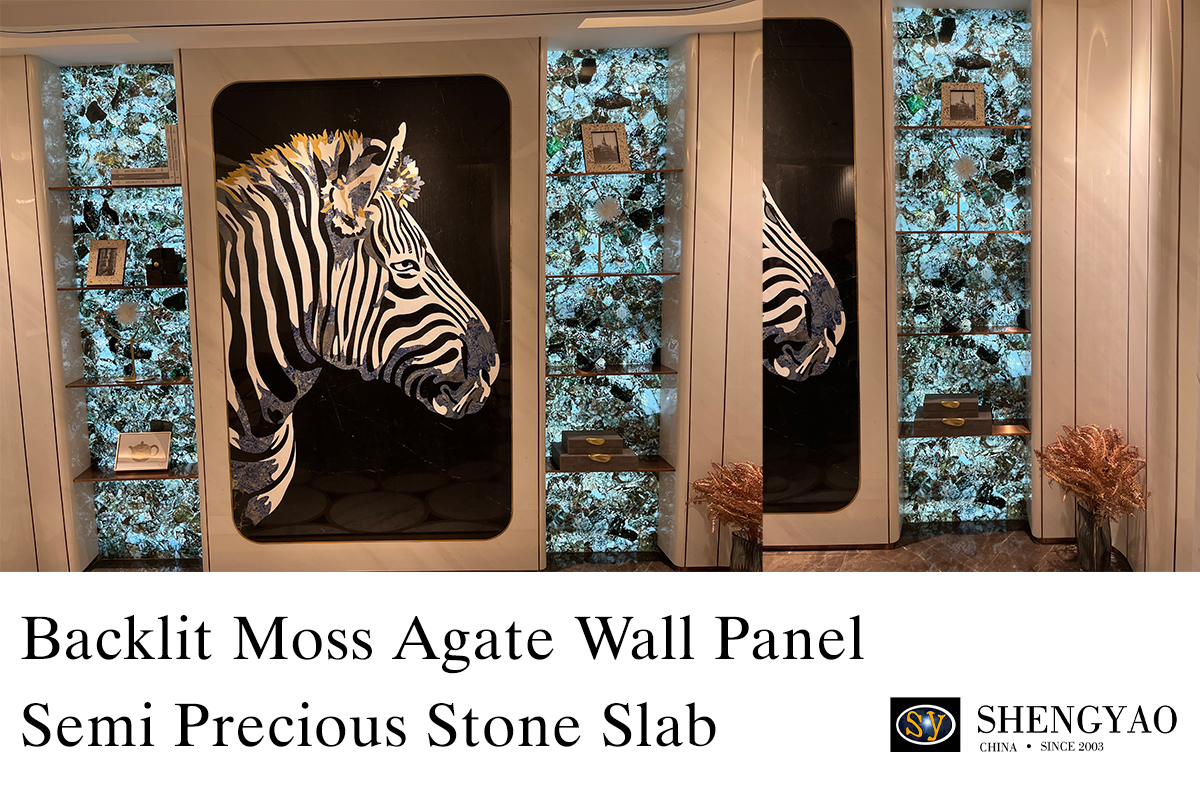 backlit moss agate slab for wall decoration