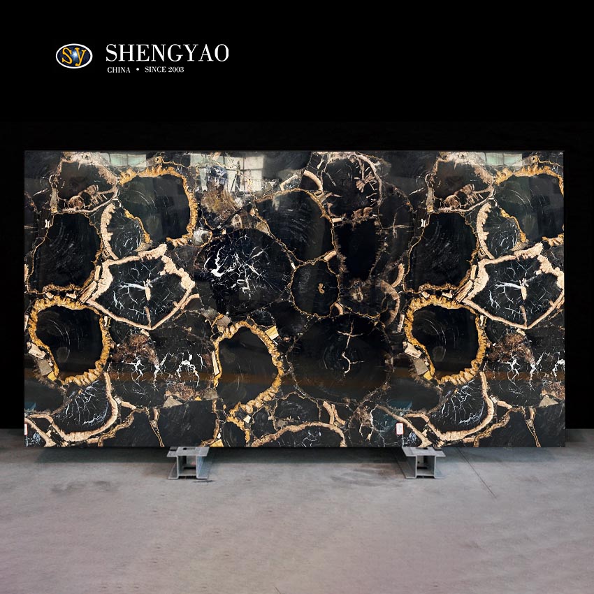 Large Black Petrified Wood Slab,Polished Semi Precious Stone Slabs Manufacturer