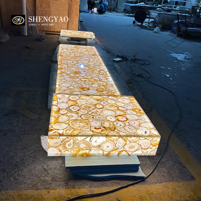 Backlit Brown Agate Stone Countertop,Translucent Gemstone Kitchen Countertop Slab Manufacturer/Supplier/Factory