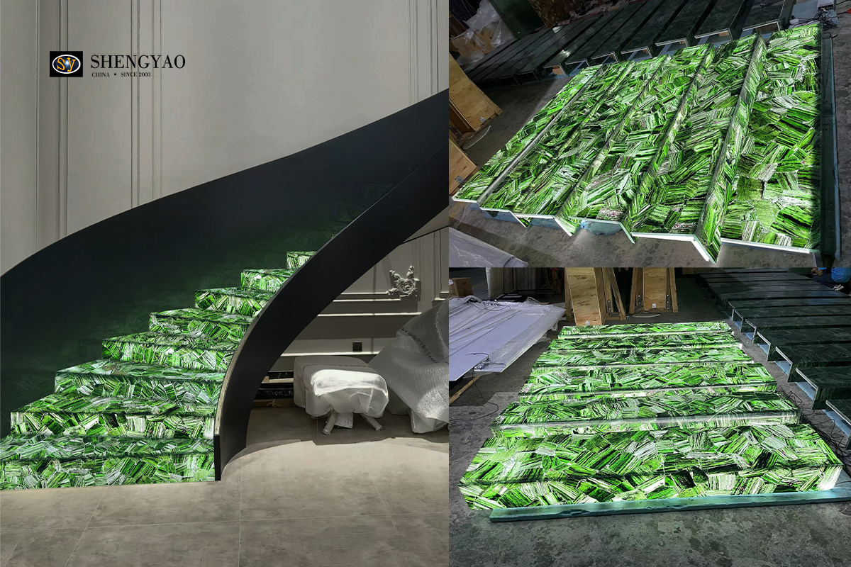 Green Translucent Semi Precious Stone Slab 