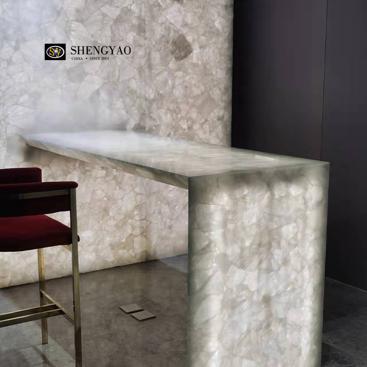 Translucent White Crystal Quartz Slab Are Used For Wall Furniture And Countertops