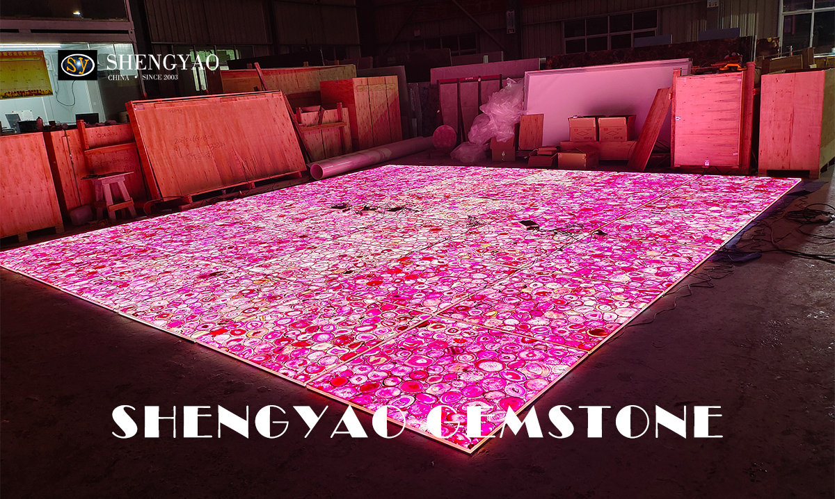 backlit pink agate floor tile factory