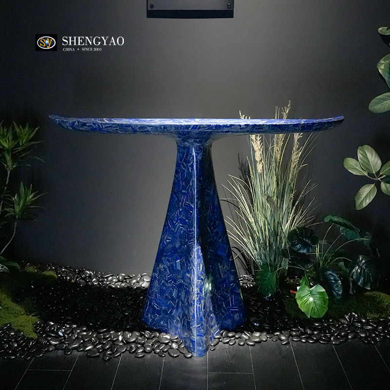 Whale Tail Blue Lapis Lazuli Gemstone Console Table
