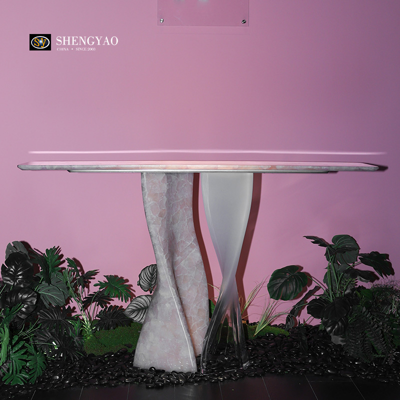 Soul Pink Crystal Rose Quartz Console Table