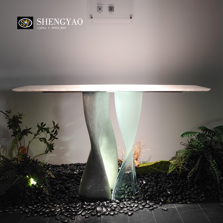 Soul White Crystal Quartz Gemstone Console Table