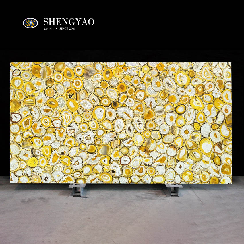 Backlit Yellow Agate Slab,Translucent Semi Precious Stone Slabs Manufactured