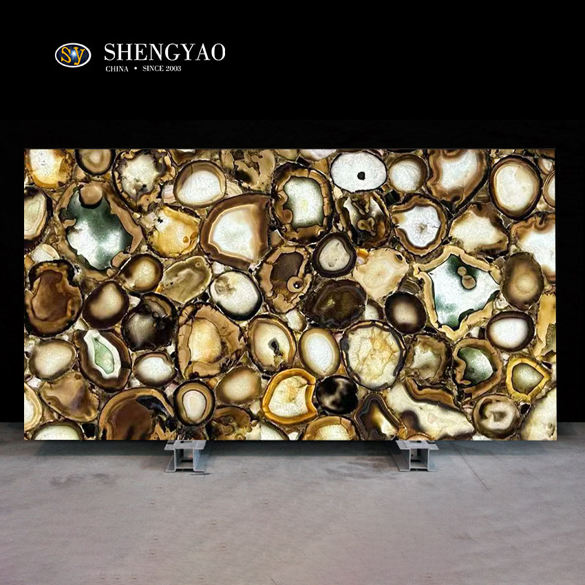 Backlit Solid Surface Gray Agate Stone Slabs
