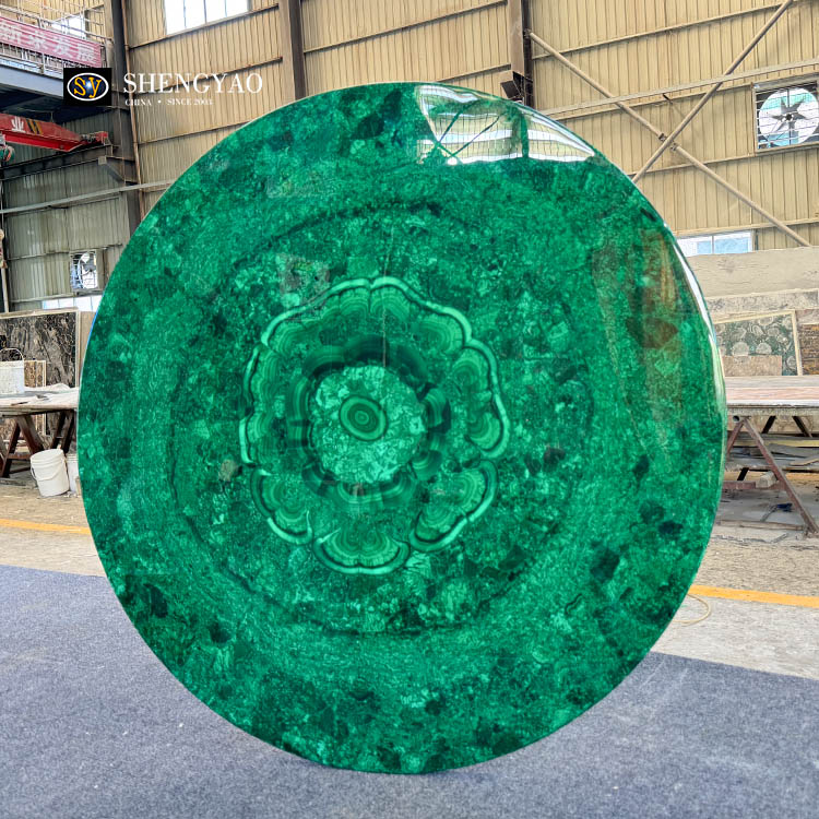 Natural Green Gemstone Round Malachite Table Top