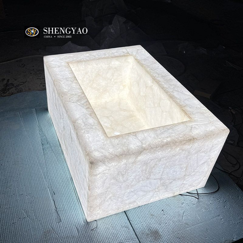 Backlit White Crystal Quartz Washbasin,Gemstone Sink