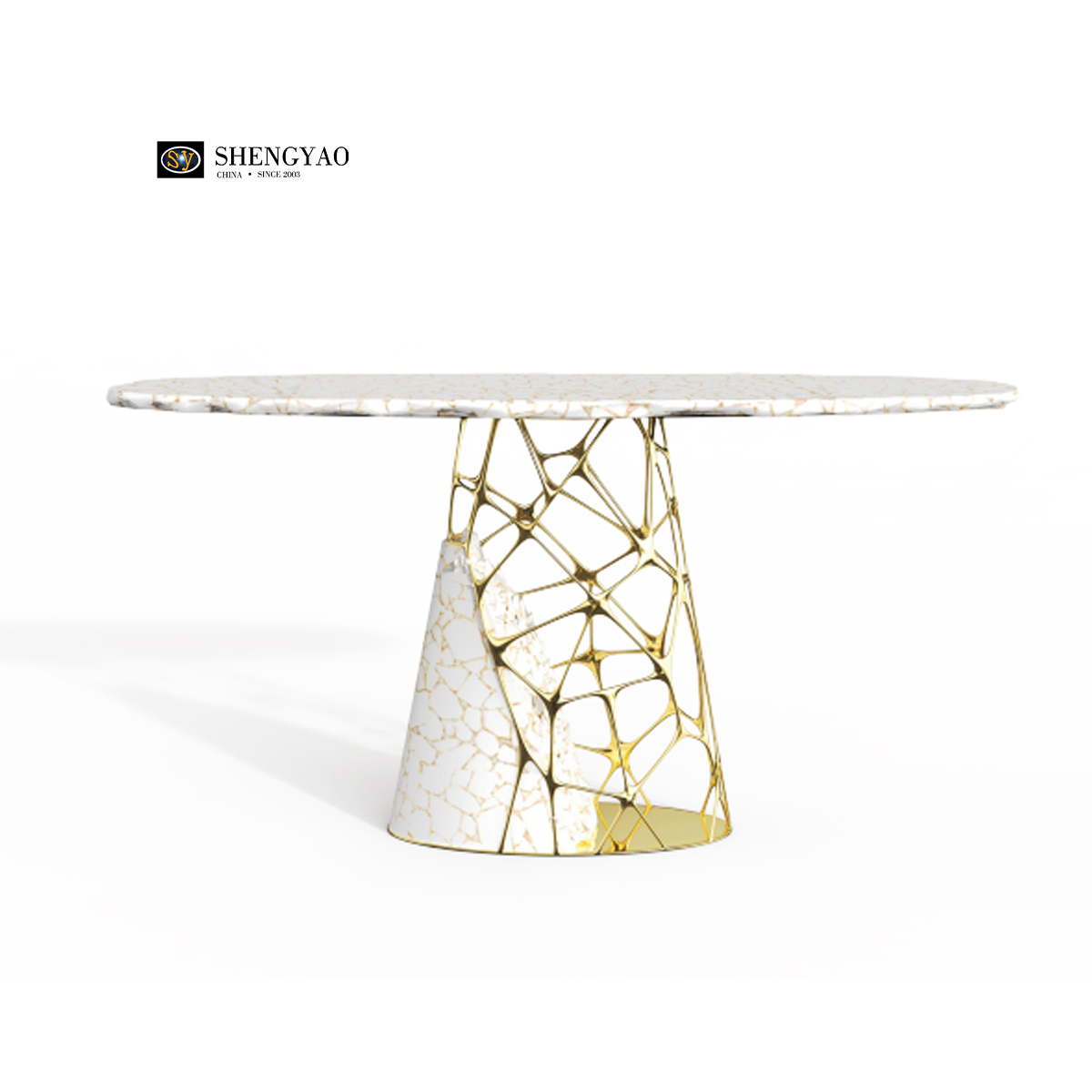 White Crystal With Gold Foil | Golden Cicada Console Table