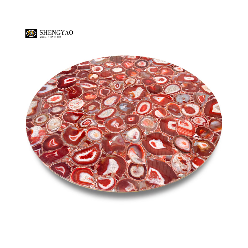Natural Round Red Agate Stone Table Top,Semiprecious Stone Table Top Factory