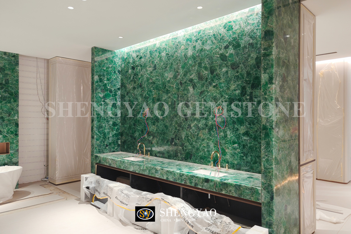 green crystal quartz vanity top sink countertop