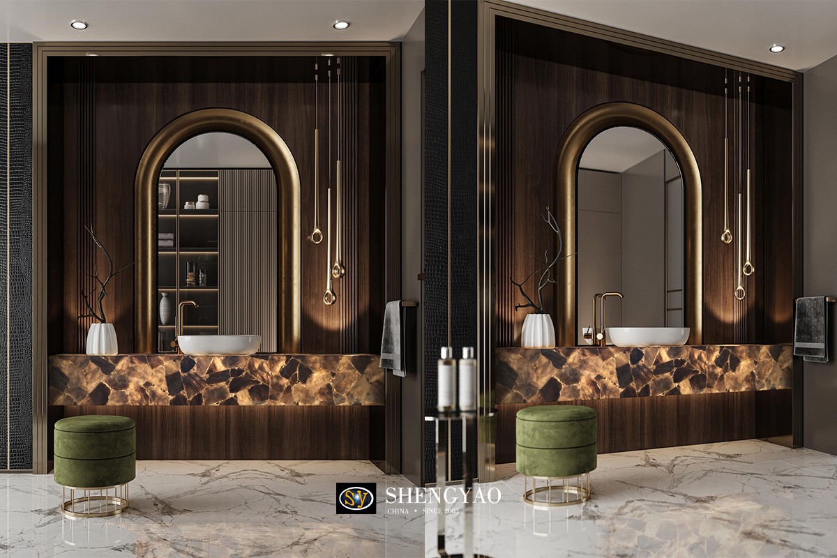 backlit smoky crystal quartz vanity sink countertop