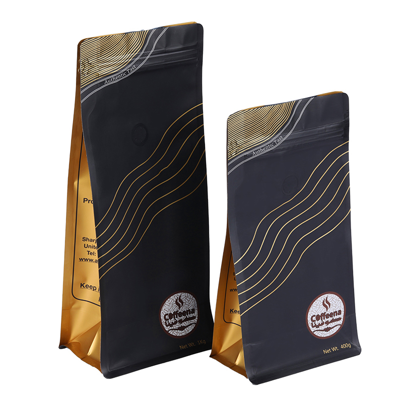 China Factory custom Coffee bag with valve Eight side seal bag
