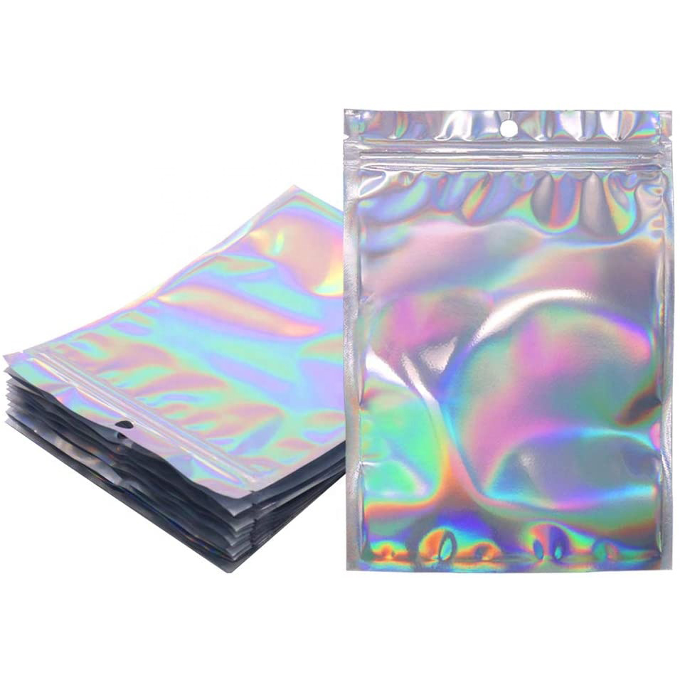 Plastic Bag Factory Sealing Polyester Film Rainbow Laser Zipper Bag