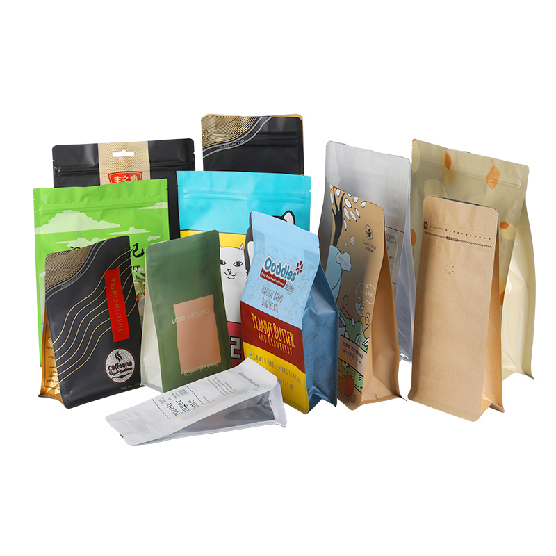 Customized Eight-Side Seal Aluminum Foil Coffee Bean Packaging Bag with Valve
