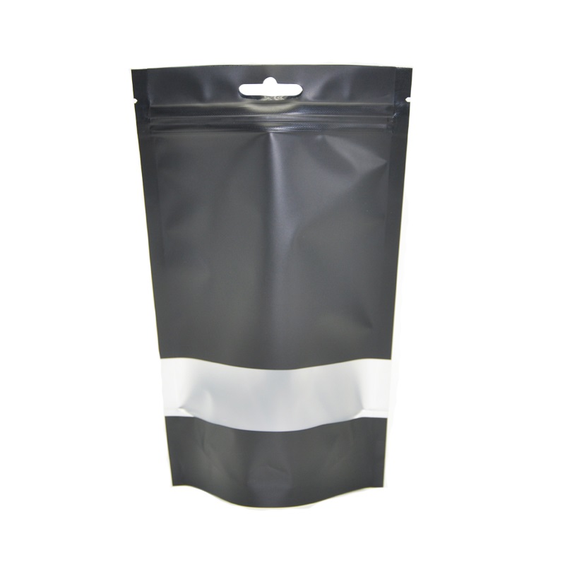 Resealable Matte Black Stand Up Pouch Bags With Window