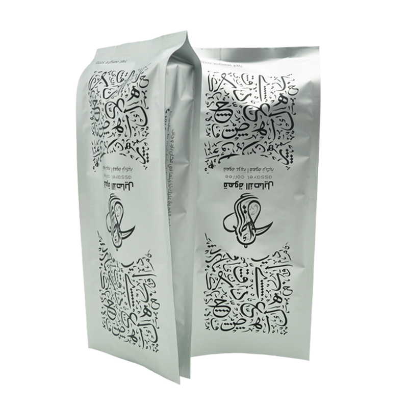 Custom Matte Silver Aluminum Foil 4 Sides Sealing Pouches Bags Tea Coffee Packaging Bag With Valve