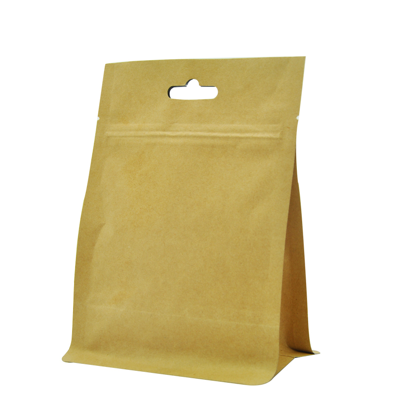 Custom Printed Flat Bottom Kraft Paper Material Food Nuts Sugar Coffee Ziplock Packaging Bag