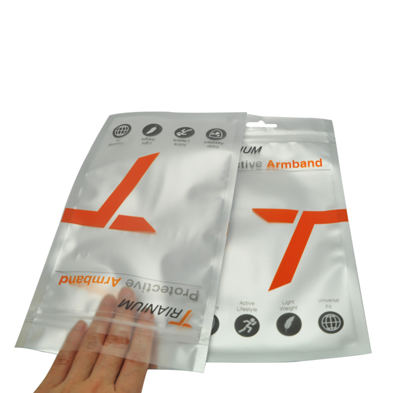 custom zip lock flat pouches matte silver clear front window with logo