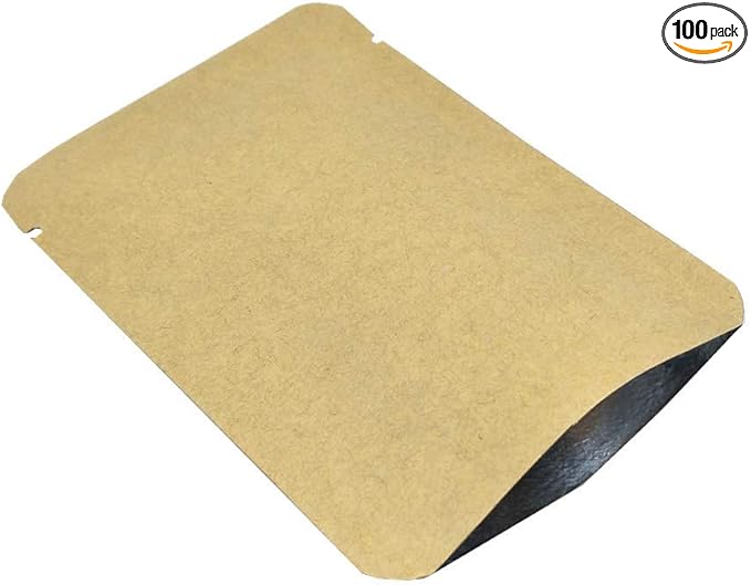 Kraft Paper Open Top Vacuum Sealable Bags Mylar Foil Heat Seal Pouches for Sample Food Storage Packaging with Tear Notches