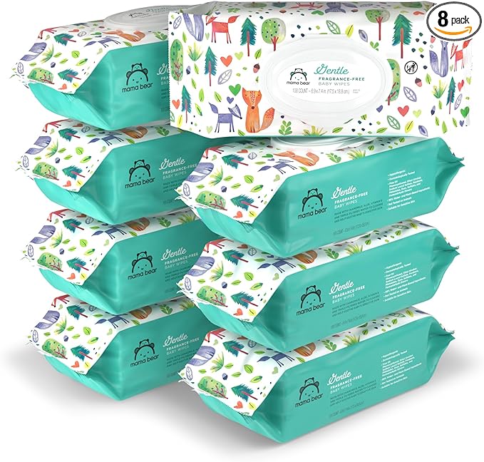 Side Gusset Pouch Mama Bear Gentle Fragrance Free Baby Wipes, Hypoallergenic, Sensitive Skin, Unscented