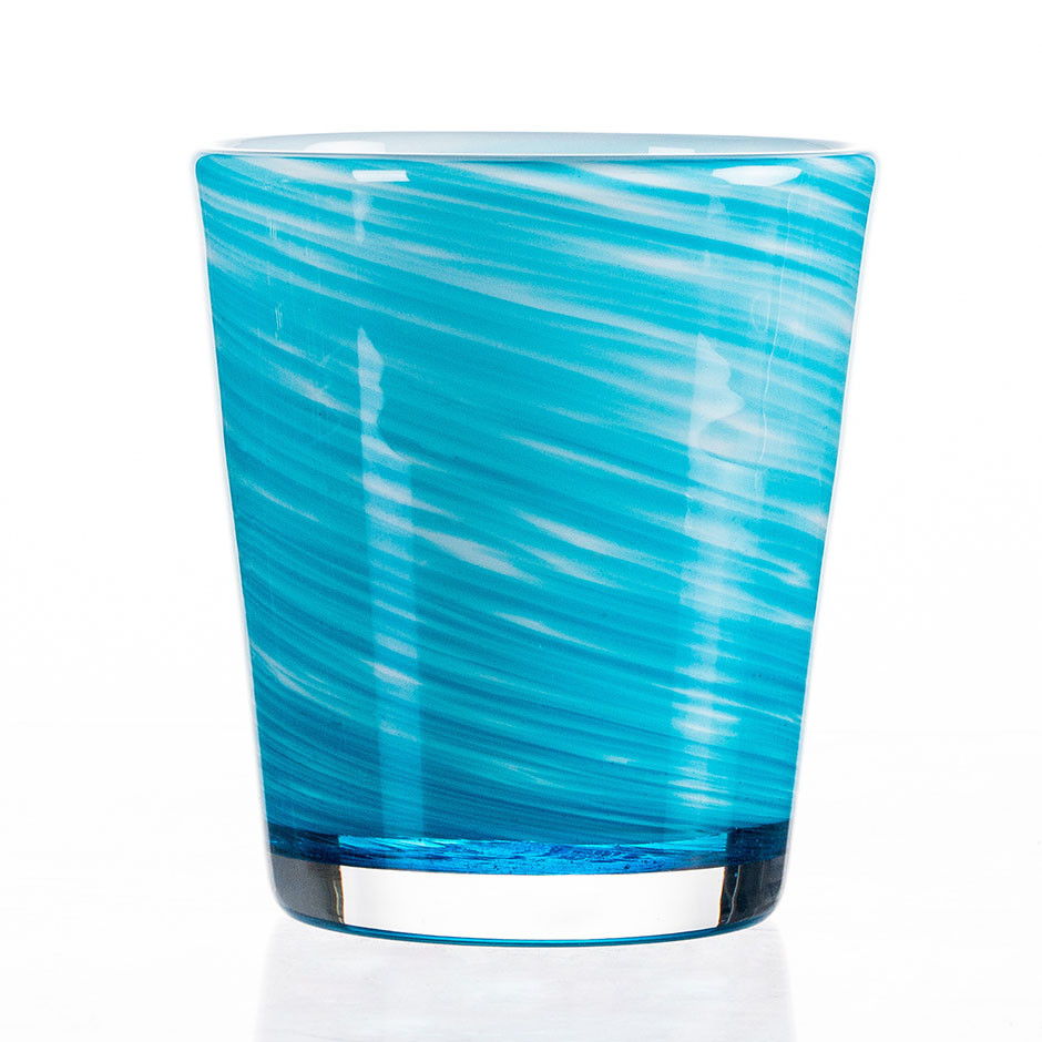 Handmade Blue Colored Candle Holder Glass Fill Wax 10oz