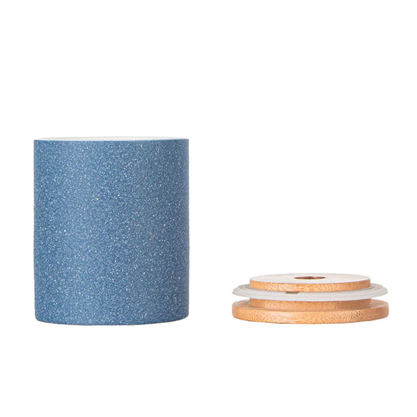 Blue Powder Votive Ceramic Candle Holder With Lid