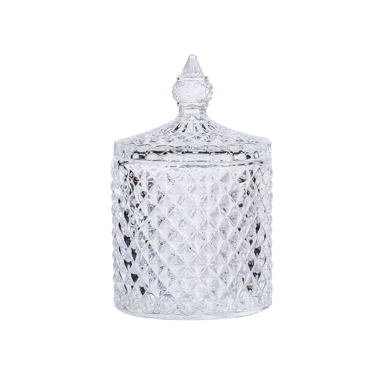 Crystal Geo Cut Glass Candle Jar With Lid Wholesale