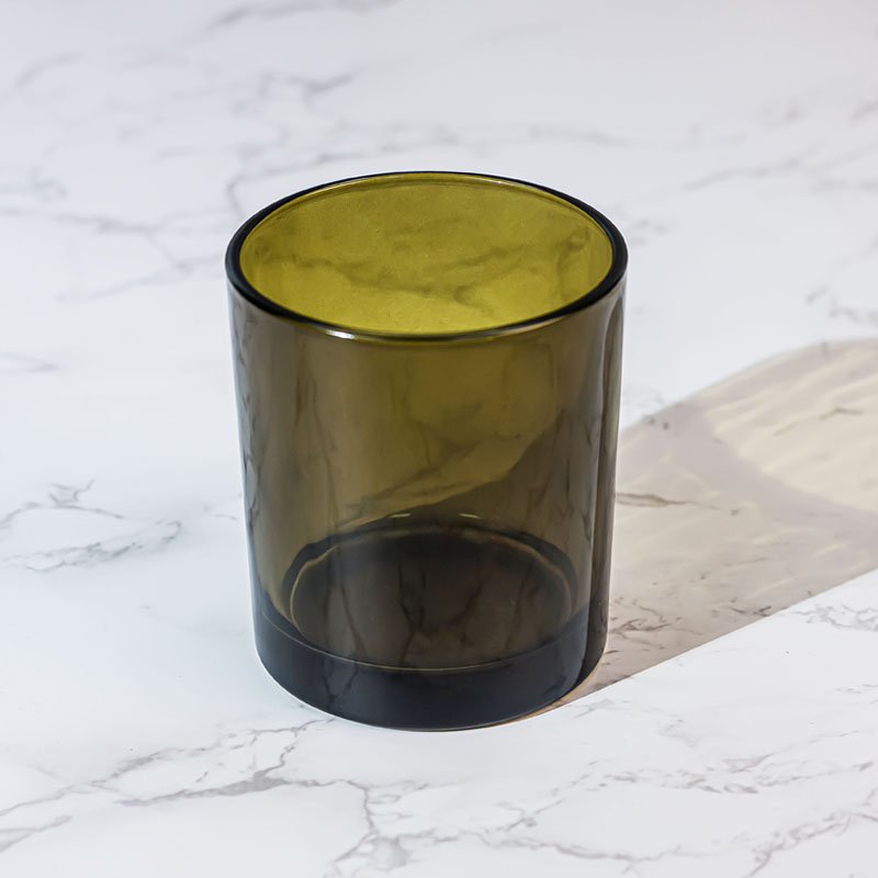 Translucent Olive Green Glass Jar For Scented Candles