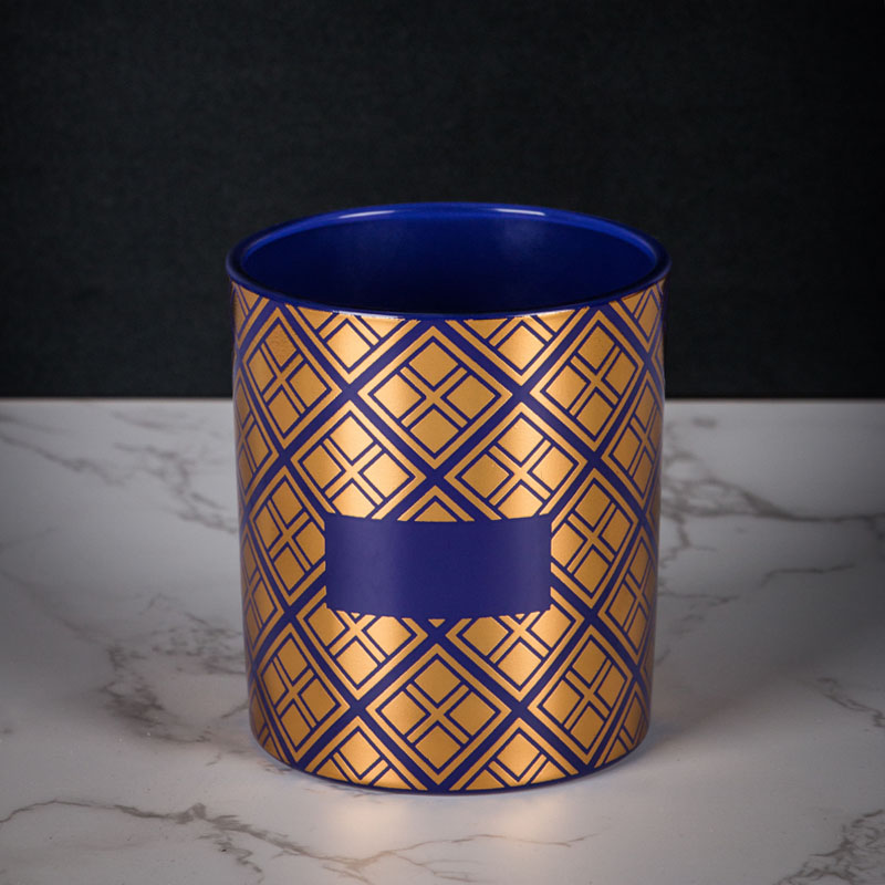 Hot Stamping Gold Glass Candle Holder For Bluebell Scents