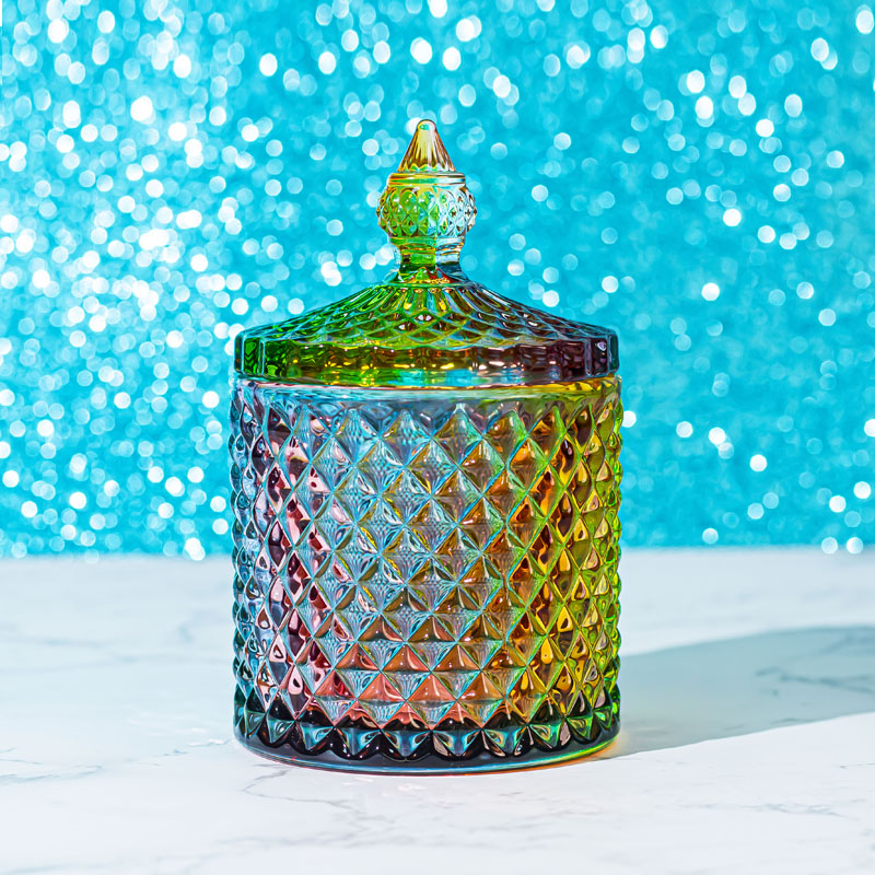 Luxury Glass Apothecary Jars Embossed Candle Making Container with Lid