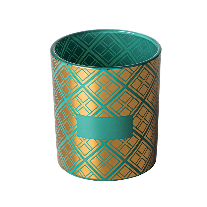 hot stamping gold with green color sprays votive candle holder white cypress