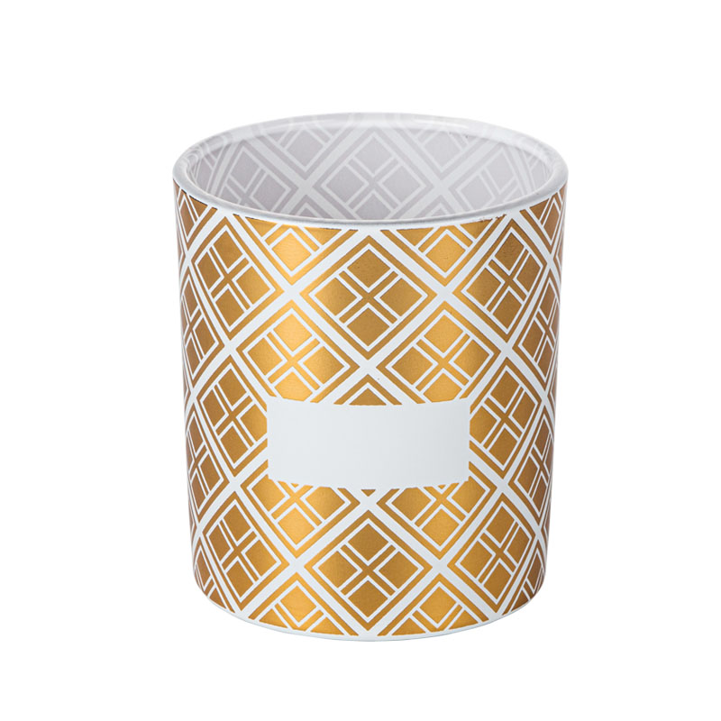 hot stamping gold candle holder glass with white color sprays