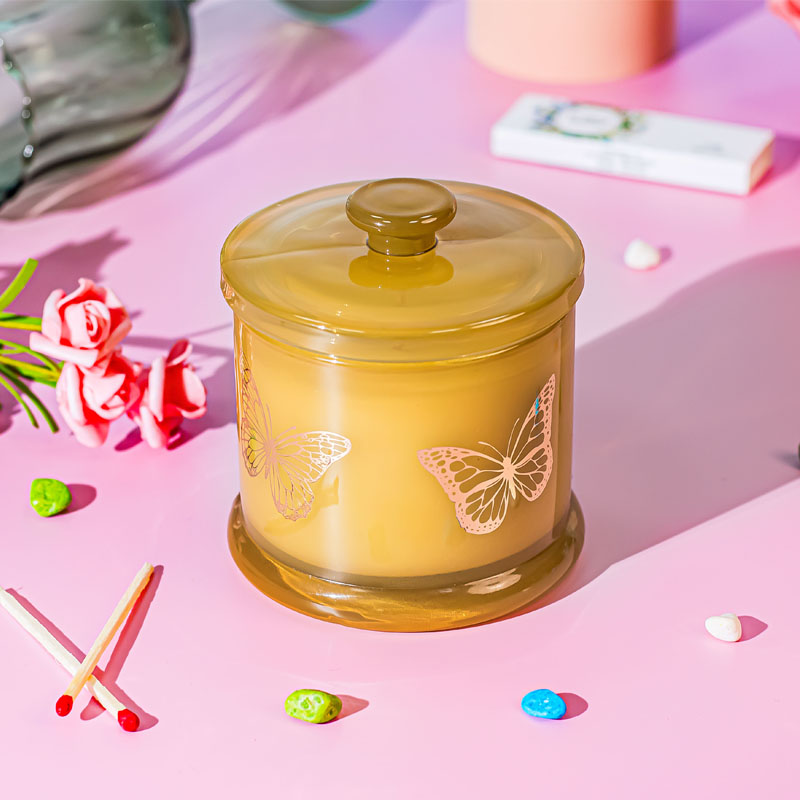 Butterfly Hot Stamping Candle Vessel Glass Jar With Lid