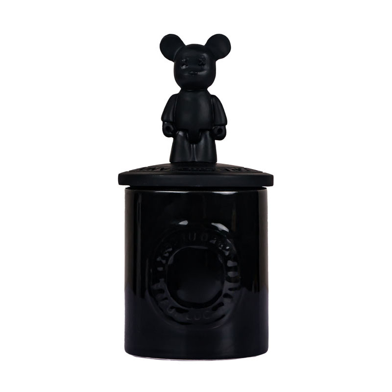 5oz Ceramic Votive Candle Jar With Lid Black Gloomy Bear