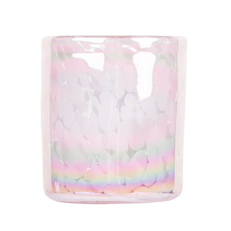 Pink Spotted Sparkling Handmade 16oz Glass Candle Jar For Candles Making
