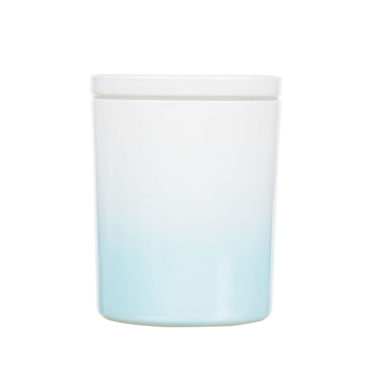 Wholesale Gradient Sprays Light Blue Glass Candle Container With Lid