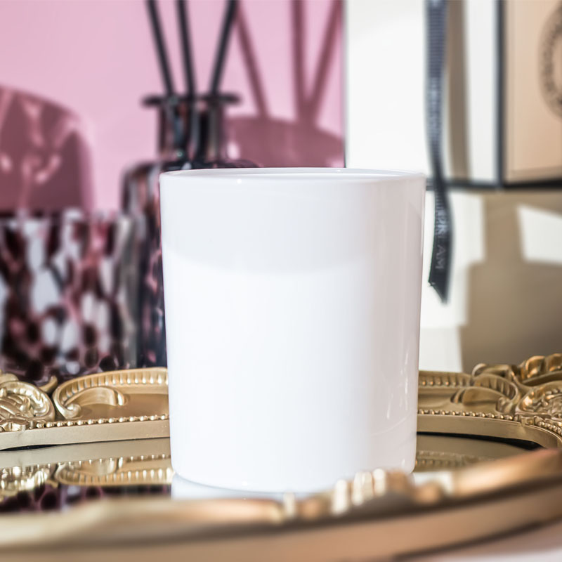 Empty Bulk Glossy White Spray Glass Candle Jar
