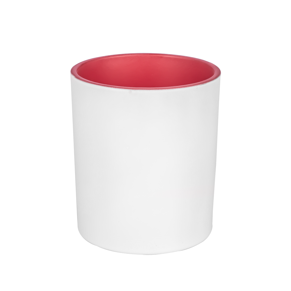 Matte White External And Matte Red Interior Decorated Scented Candle Holder